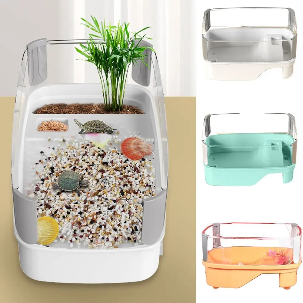 360° Viewing Bask Platform Turtle Tank Bottom Drain Large Capacity Indoor Turtle Enclosure Convenient Water Changes Multi-function Area Turtle House Breed