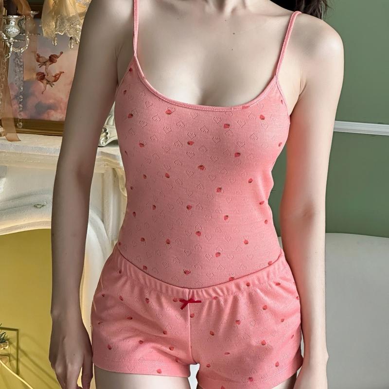  Mini Set | Set đồ ngủ thun lụa mịn - áo 2 dây và quần mini | Chất vải mịn mát  Nữ 