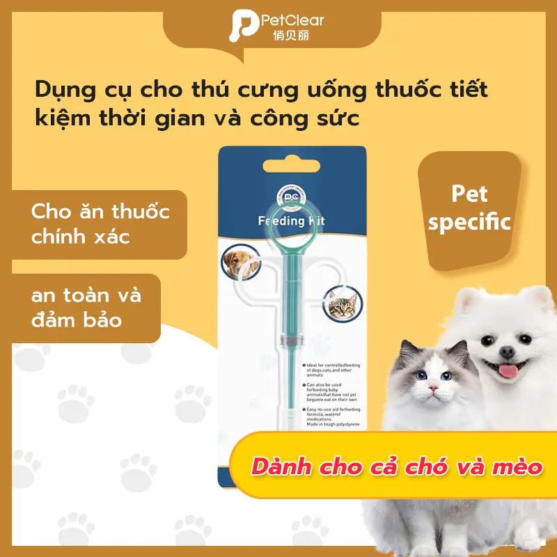 Bộ nạp thuốc Petclear - Hỗ trợ cho ăn thuốc, Bộ nạp ép kiểu ống tiêm, Thích hợp cho đồ dùng tẩy giun và cho ăn nước, được thiết kế đặc biệt cho mèo và chó con.