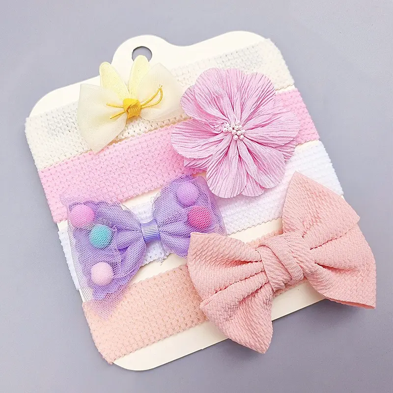 Caramel - Bandana Bayi Anak-Anak Perempuan Headband Set 3 Pcs Accessories Motif Pita Bunga Bando Newborn Aksesoris Rambut 6