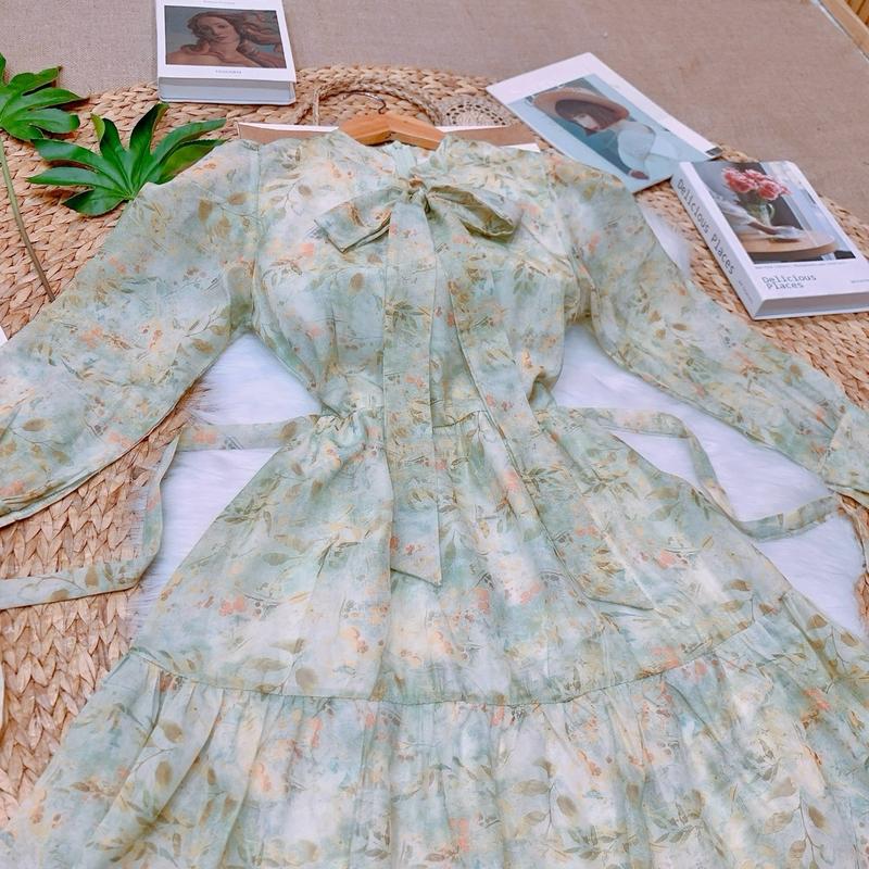 Đầm tiểu thư cổ nơ tay dài. Đầm đi tiệc. Đầm vintage  B314 B483 2