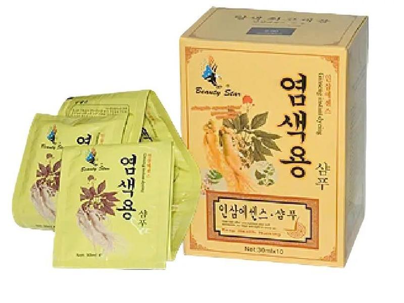 Dầu Gội Đen Tóc Nhân Sâm Hàn Quốc - Dùng Cho Người Tóc Bạc Sớm Hộp 10 Gói Mỗi Gói 30ml dầu _ g ộ i thảo d ượ c Nhuộm Tóc Đổi Màu Tóc