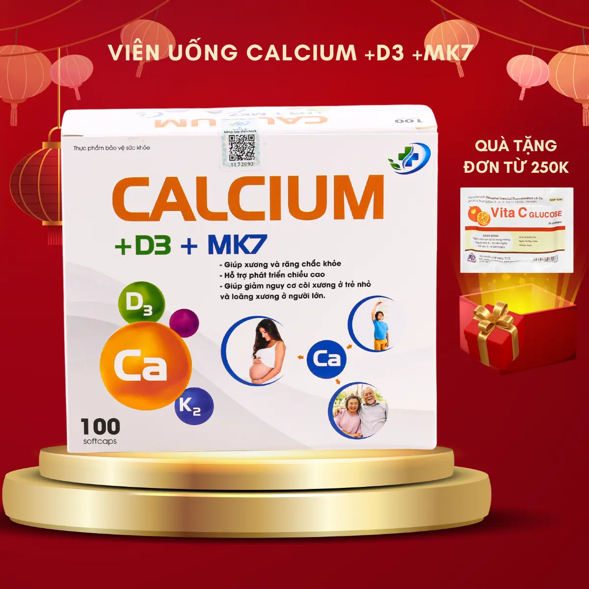 Calcium D3 MK7 bổ sung canxi cho bà bầu, bổ sung canxi và vitamin D3 (Hộp 100 Viên)