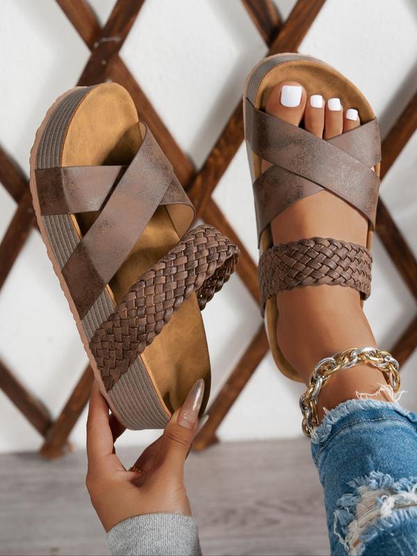 Women's Fashionable Plain Color Wide Band Platform Sandals, Casual Versatile Crossed Straps Sandals for Summer, Lightweight Breathable Comfortable Barefoot Shoes for Daily Wear, Girl 1