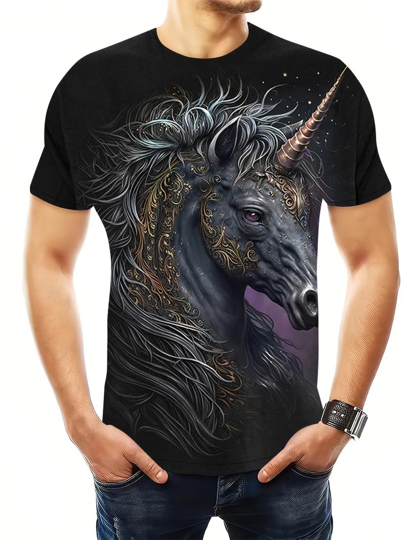 Product Introduction of Fashionable Unicorn Patternt 3D Printed T-shirt: Durable, Elastic, Easy To Care for, Suitable for Casual or Vacation Summer Wear 1