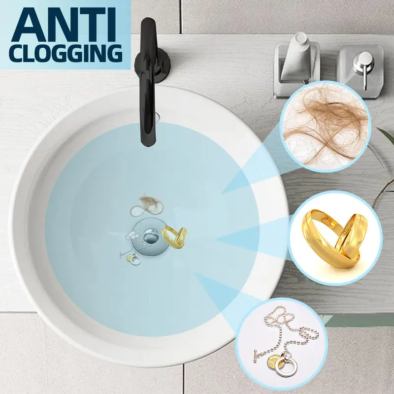 Universal Bathroom Sink Stopper, 2 Counts Pop Up Bathroom Sink Drain Strainer with Anti-clogging Filter Basket, Bathroom Drain Stopper Sink Plug for Basin Drain Holes 3
