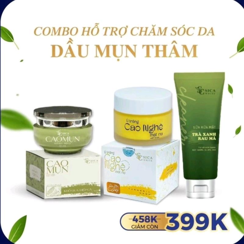 combo hỗ trợ chăm sóc da mụn thâm sica white: cao mụn khổ qua diếp cá, cao nghệ, sữa rửa mặt cho da đâu mụn Skincare drceutics chấm mụn Chất chống oxy hóa