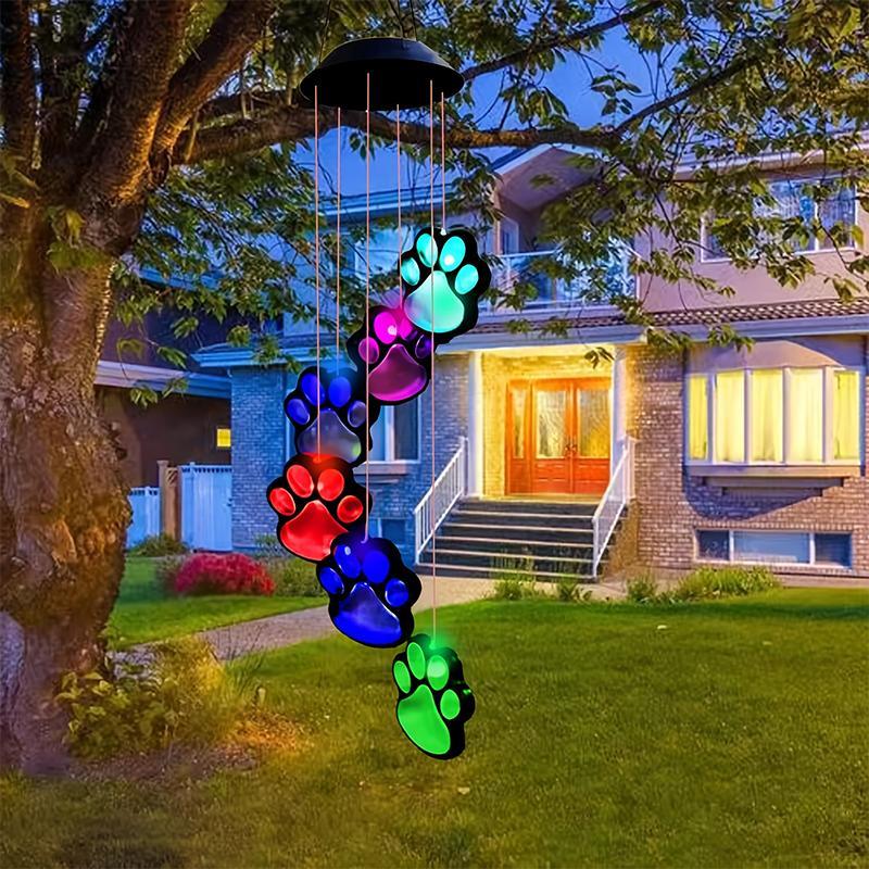 Solar Powered Paw Print Design Wind Chime Light, Color Changing Solar Hanging Light, Outdoor Decorative Light for Balcony, Patio, Yard 3