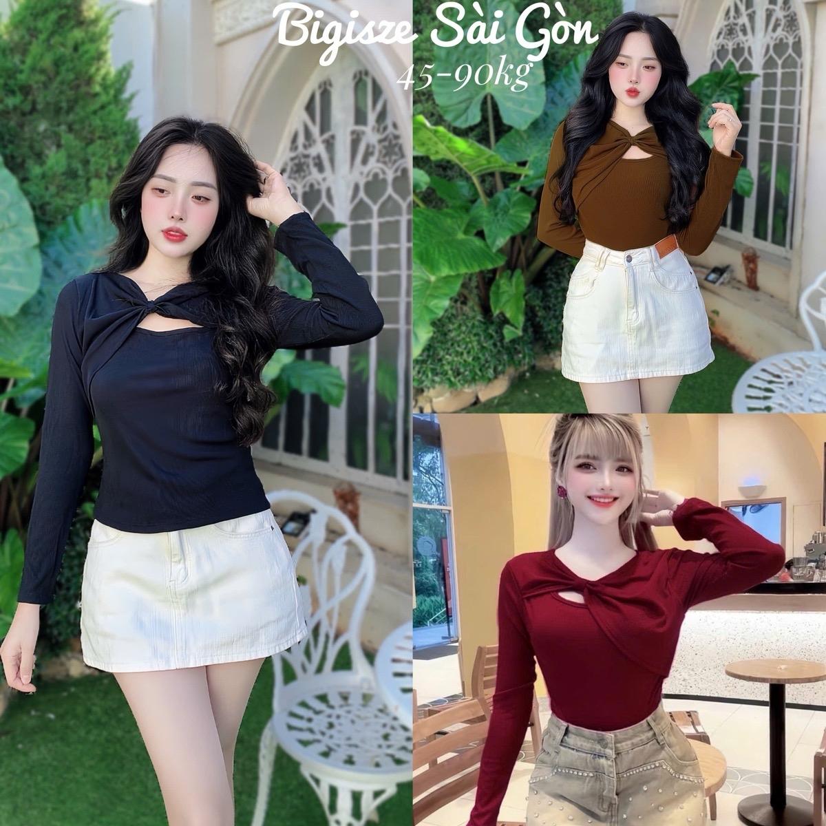 Thời Trang Bigsize Áo Thun Vải Thun Tăm 50 - 100Kg Dễ Thương Top Nữ Cổ Tròn Sơ Mi Women Đen Shirt - B.1238