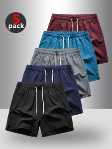 Men's Solid Drawstring Waist Gym Shorts, Quick Drying Breathable Comfortable Shorts, Casual Men's Bottoms for Summer