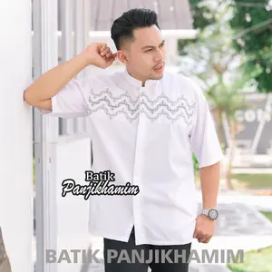 Baju Koko Putih Lengan Pendek Pria Dewasa Bordir Warna Putih Bahan Katun Adem Jumbo