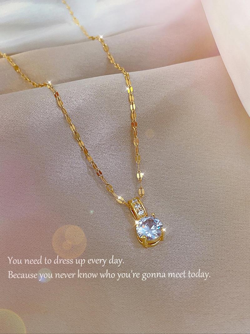 Product Introduction of Women's Elegant Round Rhinestone Pendant Necklace, Exquisite Trendy Pendant Necklace, Chic Jewelry As Gift for Girlfriend 4