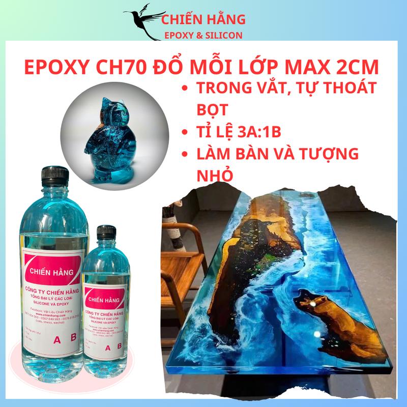 Epoxy Resin CH70- Keo AB đổ khối dày 2cm mỗi lớp tỉ lệ 3A:1B dùng để đổ bàn dày trong như nước cứng như đá 1