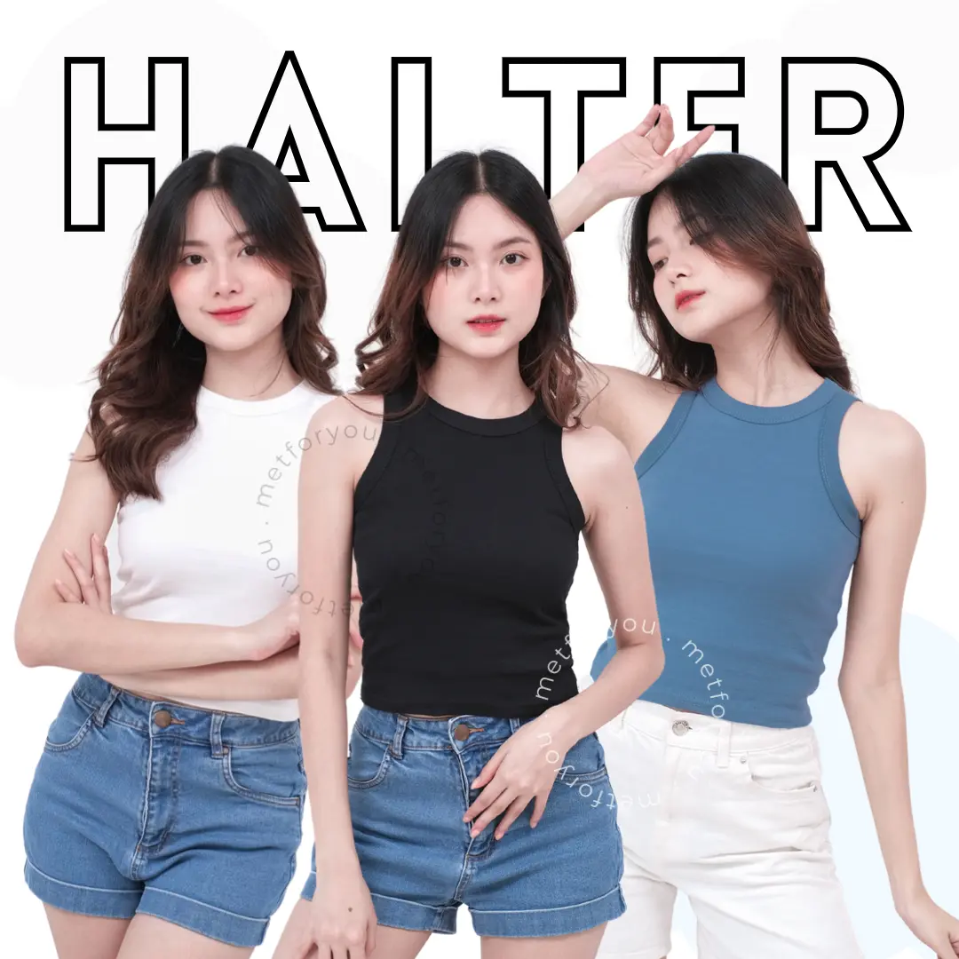METFORYOU Halter Rib Tanktop Wanita Korea Tank Top