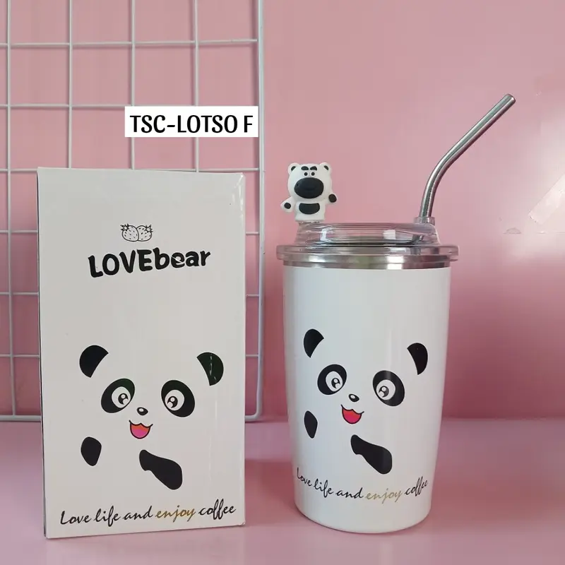 Tumbler Gelas Stainless Love Bear Karakter Mug Kopi Coffe Lucu 500ml/ Tumbler Lotso Straw Cup Bear Termos 500ML Strawberry Bear Baja Cangkir tumbler  lotso 4
