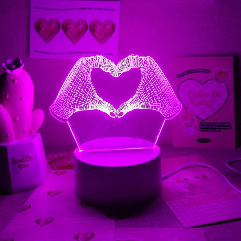 3D Heart Shaped LED Night Light, USB Powered Desktop Atmosphere Light, Creative Night Lamp for Bedroom Home Room Decor 5