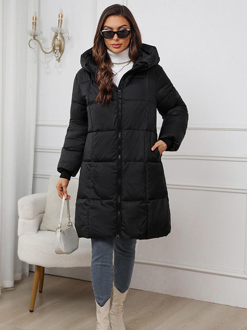 Product Introduction of Women's Solid Zip Up Pocket Design Winter Coat, Puffer Coat, Casual Long Sleeve Thermal Outerwear for Fall & Winter, Women's Clothing for Daily Wear 6