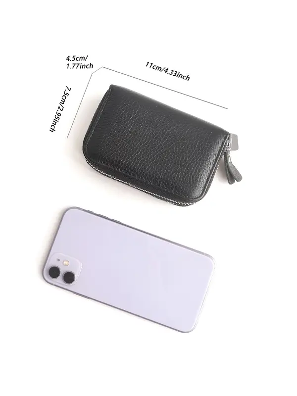 Women's Genuine Leather Wallet, Solid Color Zipper Card Holder, RFID Blocking Anti-theft Short Wallet, Fashionable Multi Card Slot Card Holder for Women & Girls, Small Purse for Daily Used 5