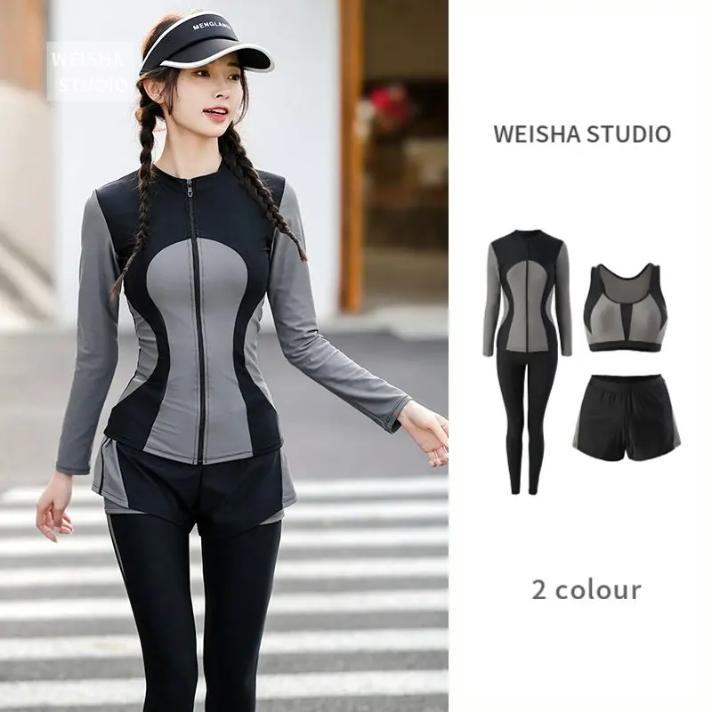 【Female diving suit】Women's Long-Sleeved Trousers Sunscreen Swimsuit 2024 New Conservative Hot Spring Surfing Suit Diving Suit Covering Belly Thin Swimsuit Diving Suit