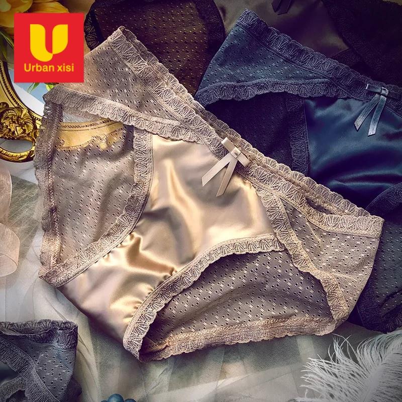 Đồ Lót Ren Phong Cách Pháp Gợi Cảm, Dành Cho Nữ, Lưới Trong Suốt, Kết Cấu Nhẹ, Thoáng Khí, Không đường May, Đáy Quần Cotton, cạp vừa, Quần Sịp Nữ
