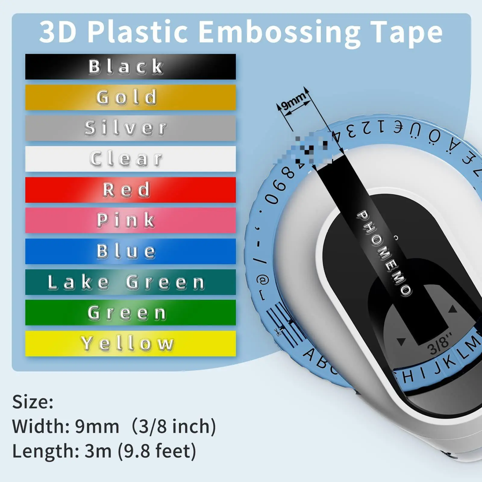 PHOMEMO E975 manual embossing label machine consumables 9mm color label sticker 3D embossed embossed color ribbon Office and Home