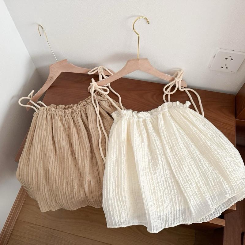 Áo babydoll dây thắt nơ chất voan xốp 2 lớp Nữ Women Top Voi Shirt