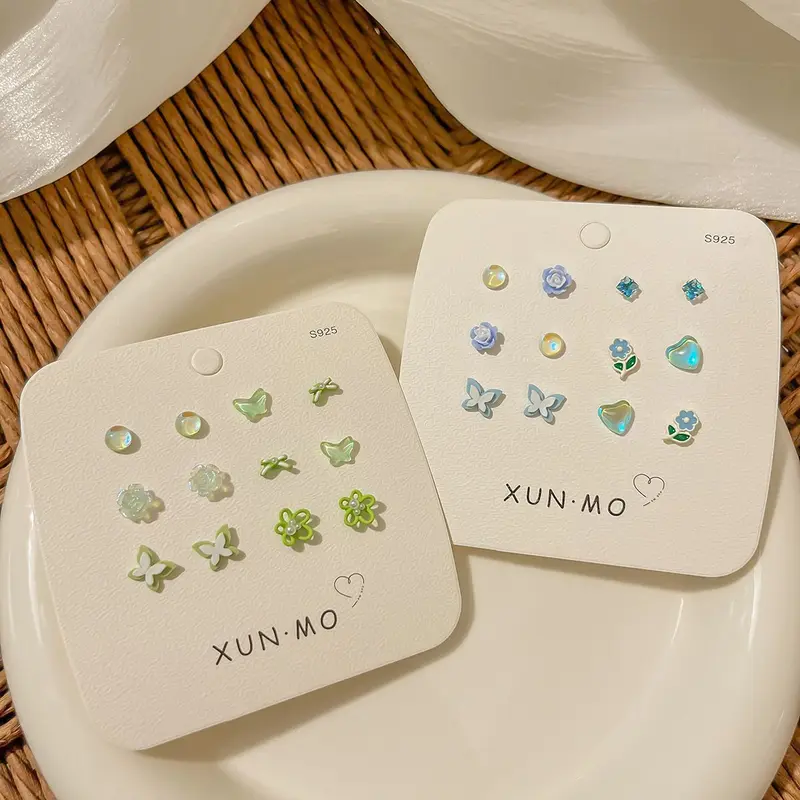 Bộ Bông Tai, 6 Món, Bạc S925, Phong Cách Nữ Tính Đơn Giản Và Ngọt Ngào, Ins Dễ Phối Đồ Bộ Đinh Tán Xương Tai Nhỏ 2