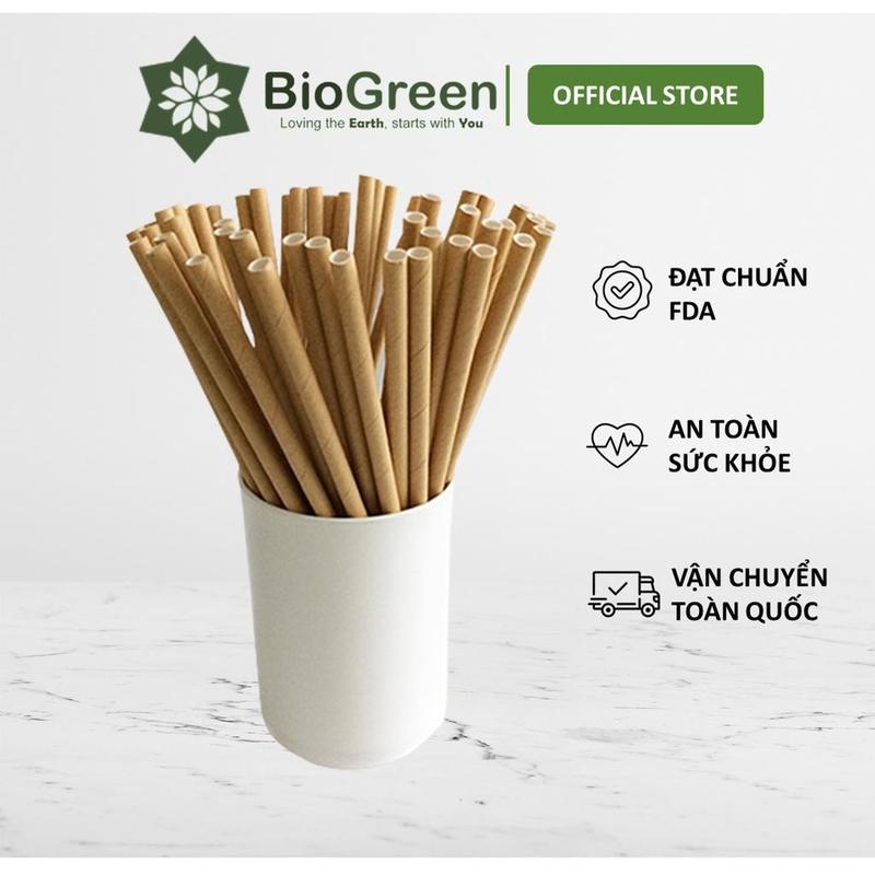 100 ống hút giấy 3 lớp phi 6 x 197mm bọc màng không bọc màng màu trắng nâu kraft party Giáng Sinh Noel Lễ Tết