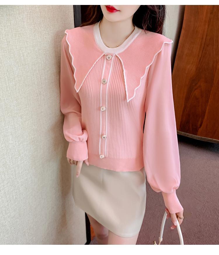 Product Introduction of Áo Len Nữ, Cổ Búp Bê Trông Trẻ Trung Dễ Thương, Màu Hồng, Áo Lớp Nền Dệt Kim, Có Thể Mặc Bên Trong, Hàng Mới Về Mùa Xuân 2024 12
