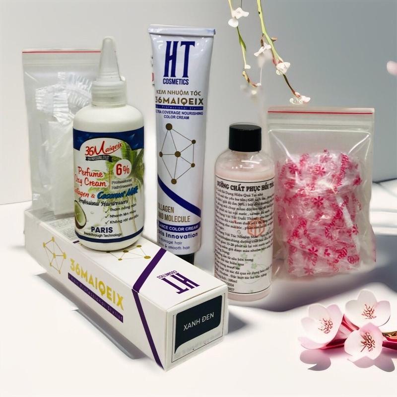 Combo kem nhuộm tóc 36 MAI QEIX màu Cân bằng xanh đen 100ml không cần tẩy nên từ nền đen Đổi Màu Tóc Women Nữ