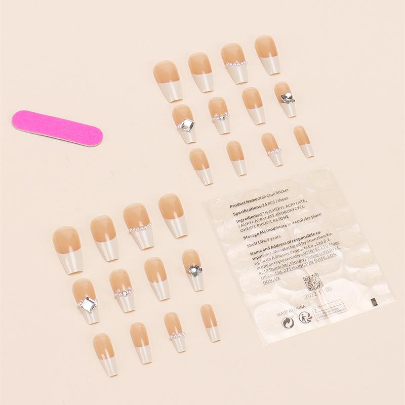 Red Book Popular Wearing Nail Medium and Long Milk White French 9K Glass Diamond Nail Art Finished Nail Sticker Nail Art Hot Selling Multi-choice Nail Art nail  sticker 5