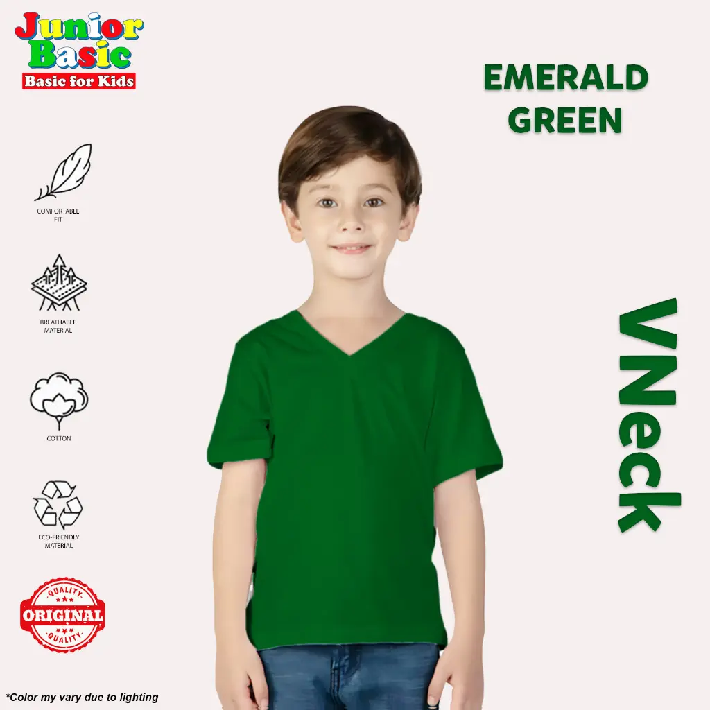 JUNIOR BASIC EMERALD GREEN V-NECK SHIRT. 100% PREMIUM SOFT COTTON