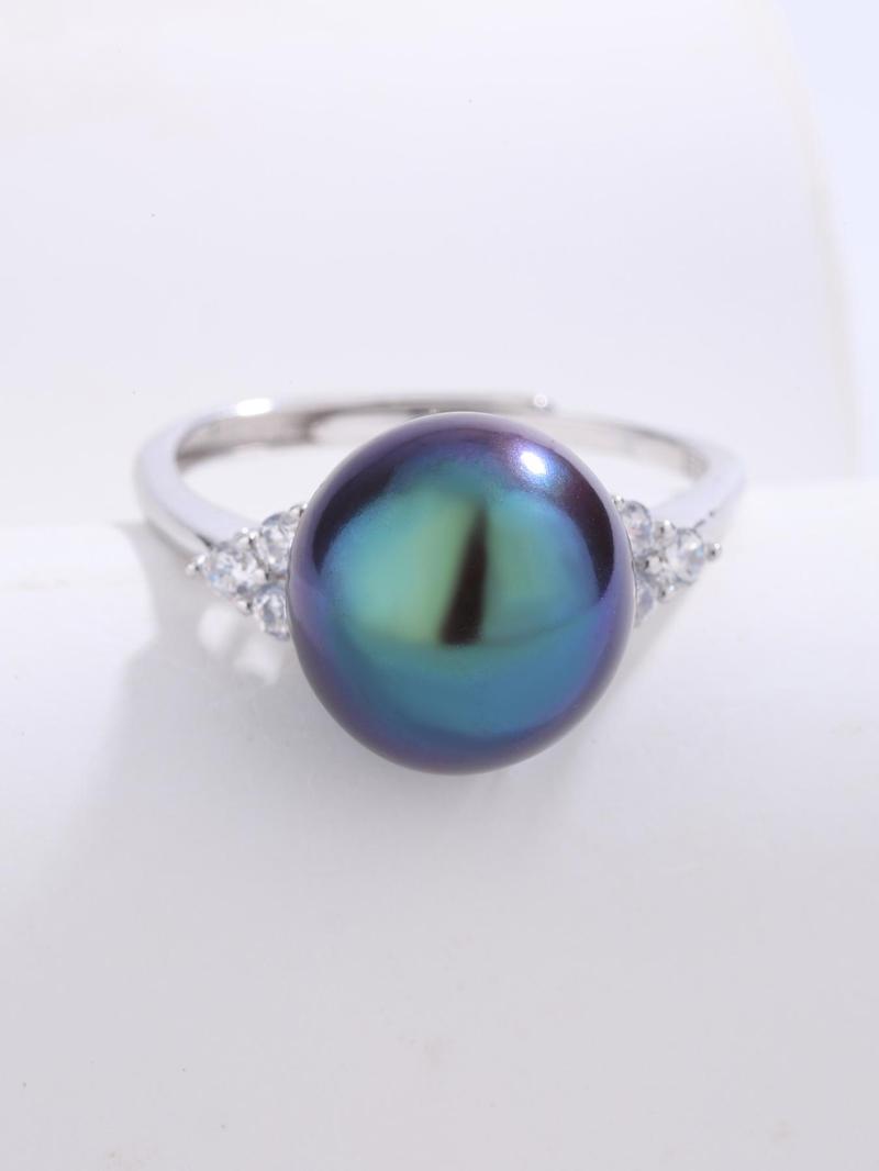 Product Introduction of 925 Sterling Silver Natural Freshwater Black Pearl Decor Adjustable Ring, Elegant Ring for Women, Trendy All-match & Exquisite Jewelry for Birthday Gift 0