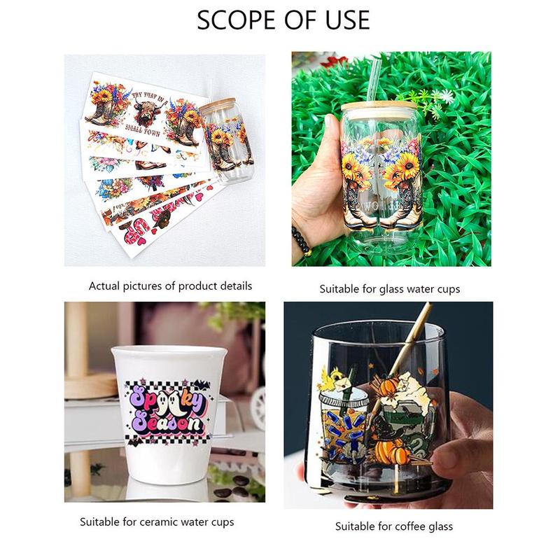 Mental Health Design Cup Wrap Transfer Sticker, 4 Counts/set Drinking Wraps Sticker For 16 OZ Libby Glass, Decor Sticker For Coffee Milky Cup Glass Bottle 7