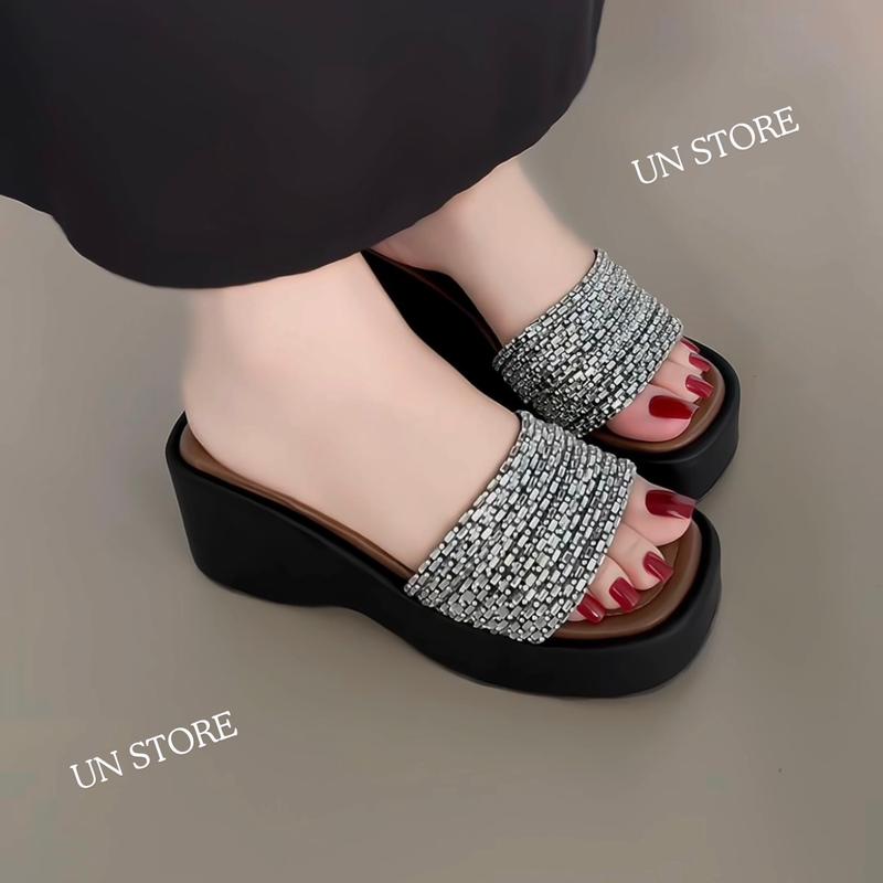 Dép đế xuồng nữ quai xoàn mảnh đính đá nhiều dây đế bánh mì cao 7phân USD050 Un Store Sandal DéP Cao Su Đế Bằng Quai Hậu Jean