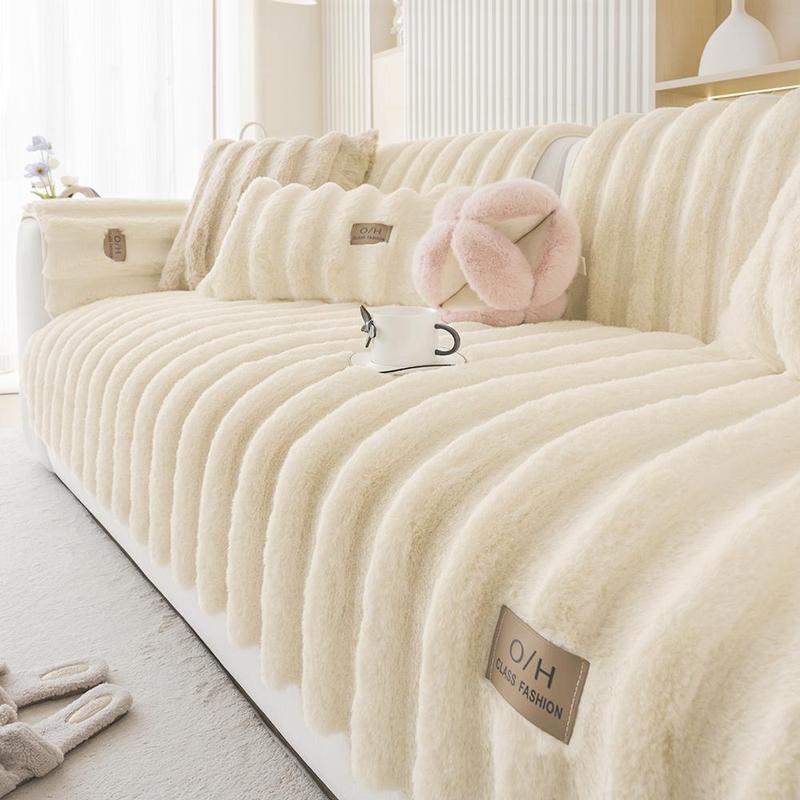 Product Introduction of Solid Color Faux Fur Sofa Cover, 1 Count Non-slip Sofa Mat, Soft Comfortable Sofa Slip Cover Protector for Home Decor Living Room Dormitory Hotel 0