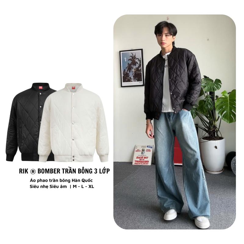 Áo Khoác Bomber TRƠN 3 Lớp Trần Bông Quả Trám Unisex Nam/Nữ, Áo khoác phao mùa đông - Jacket, Menswear