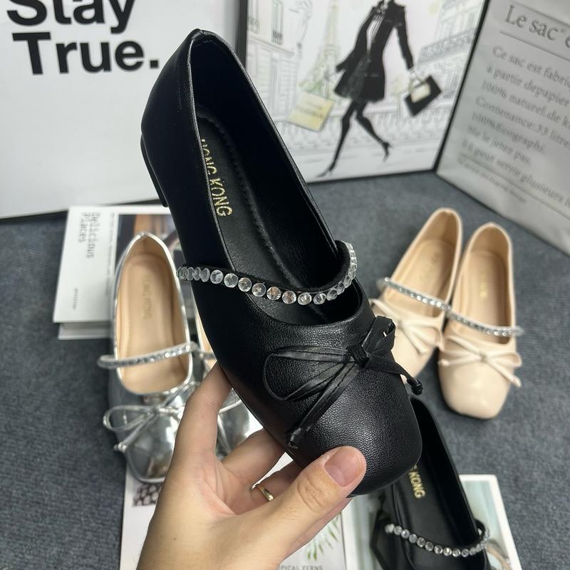 [D01- Form chuẩn] Giày búp bê nữ basic nơ nhỏ mix quai đá Shoes Giày Bệt loli 2