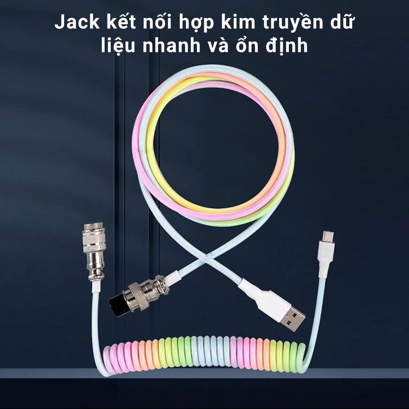 Cáp nối bàn phím cơ - Chiều dài 3m. Tương thích mọi bàn phím chuẩn USB Type C - Đầu kết nối bằng vật liệu hàng không giảm nhiễu truyền dữ liệu ổn định - Thiết kế dạng lò xo có thể kéo dãn và thu vào tiện lợi