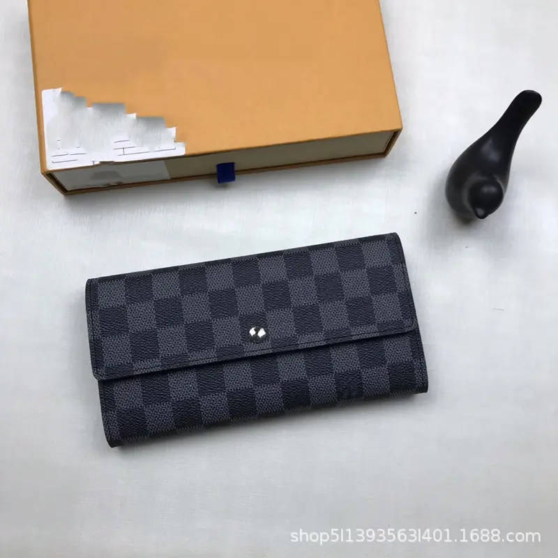 Dompet Wanita, Vintaj Klasik Berkotak-kotak, Gaya Eropah dan Amerika, Reka Bentuk Lipat, Penutup Selak Klac Panjang, Trend M61734
