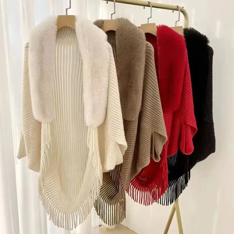 Áo Choàng Cổ Lông, Cỡ Lớn, Phong Cách Hàn Quốc, Phong Cách Inverness Và Pháp, Dệt Kim Cao Cấp, Thanh Lịch, Áo Khoác Ngoài, Thích Hợp Cho Mùa Thu Và Mùa Đông, Hàng Mới Về