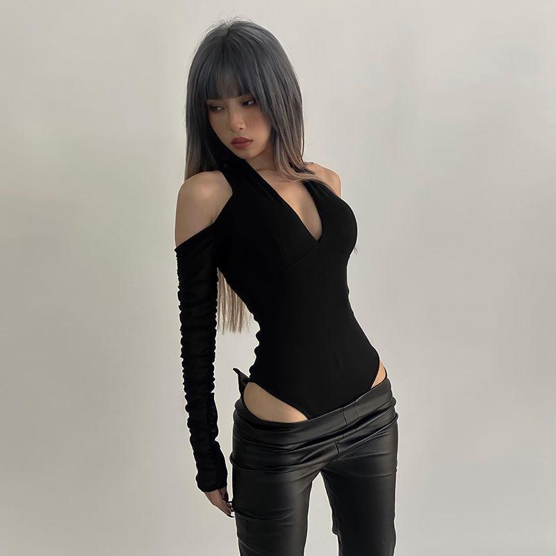 Product Introduction of Women's T Shirt BodysuitFit Low Cut Long Sleeve Backless Solid Color Halter Tops Jumpsuit for Party Club Cocktail 26