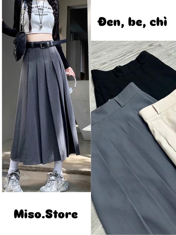  Chân váy xếp ly trước dáng midi CÓ TÚI SƯỜN đi học  đi làm  đi chơi dài 85cm chất vải mềm mịn   Có Kèm Đai   007 chân  váy Voi Nữ 