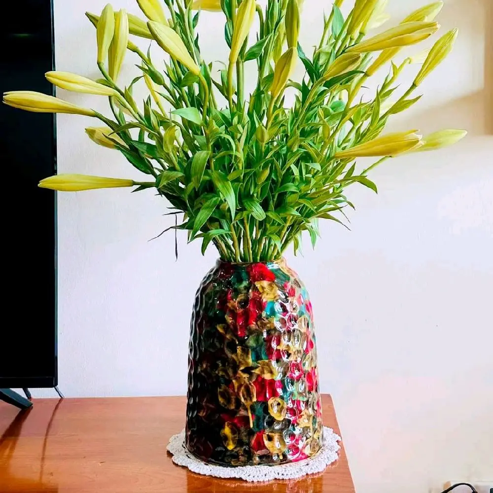 bình cắm hoa dáng chuông cao 28cm miệng 8cm họa tiết sắc màu, trang trí decor