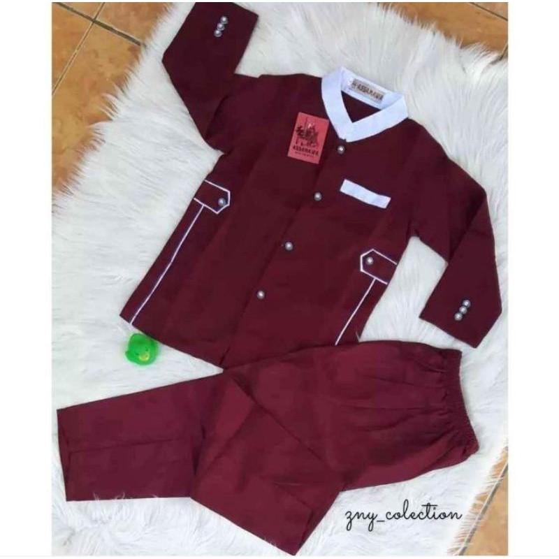 Product Introduction of Baju koko anak Laki Laki Setelan usia 4-12 Tahun Hitam Muslim Kain Katun Panjang Kancing Celana 4