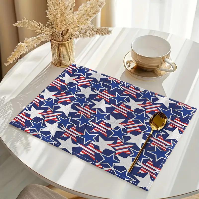 Product Introduction of Star Pattern Placemat, 1/4/6/8/12pcs Patriotic Stars Placemat, Table Mat for Home Kitchen Dining Room, Party Decoration Ideal Festive Gift for Family and Friends, Coasters 5