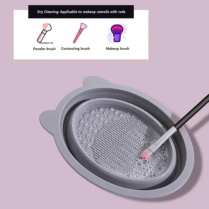 Product Introduction of New Silicone Makeup Brush Cleaner Foldable Beauty Sponge Powder Puff Cleaning Bowl Cosmetic Brush Washing Mat with Drying Rack 26
