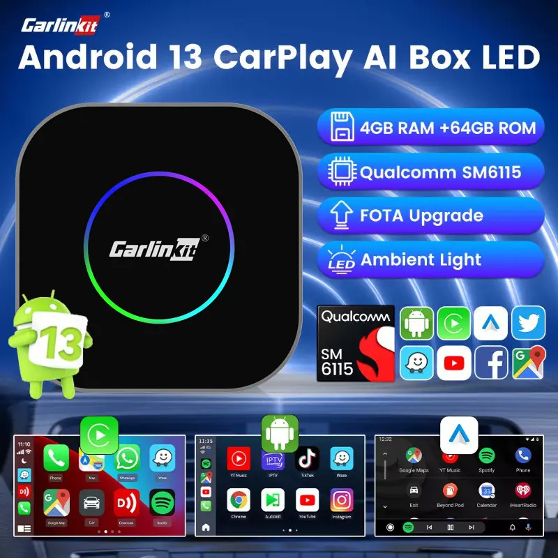 2025 Carlinkit CarPlay Android 13 TV Box Android Auto Wireless Carplay Adapter SM6115 4+64GB Quad-core Smart Box for Netflix Spotify Youtube