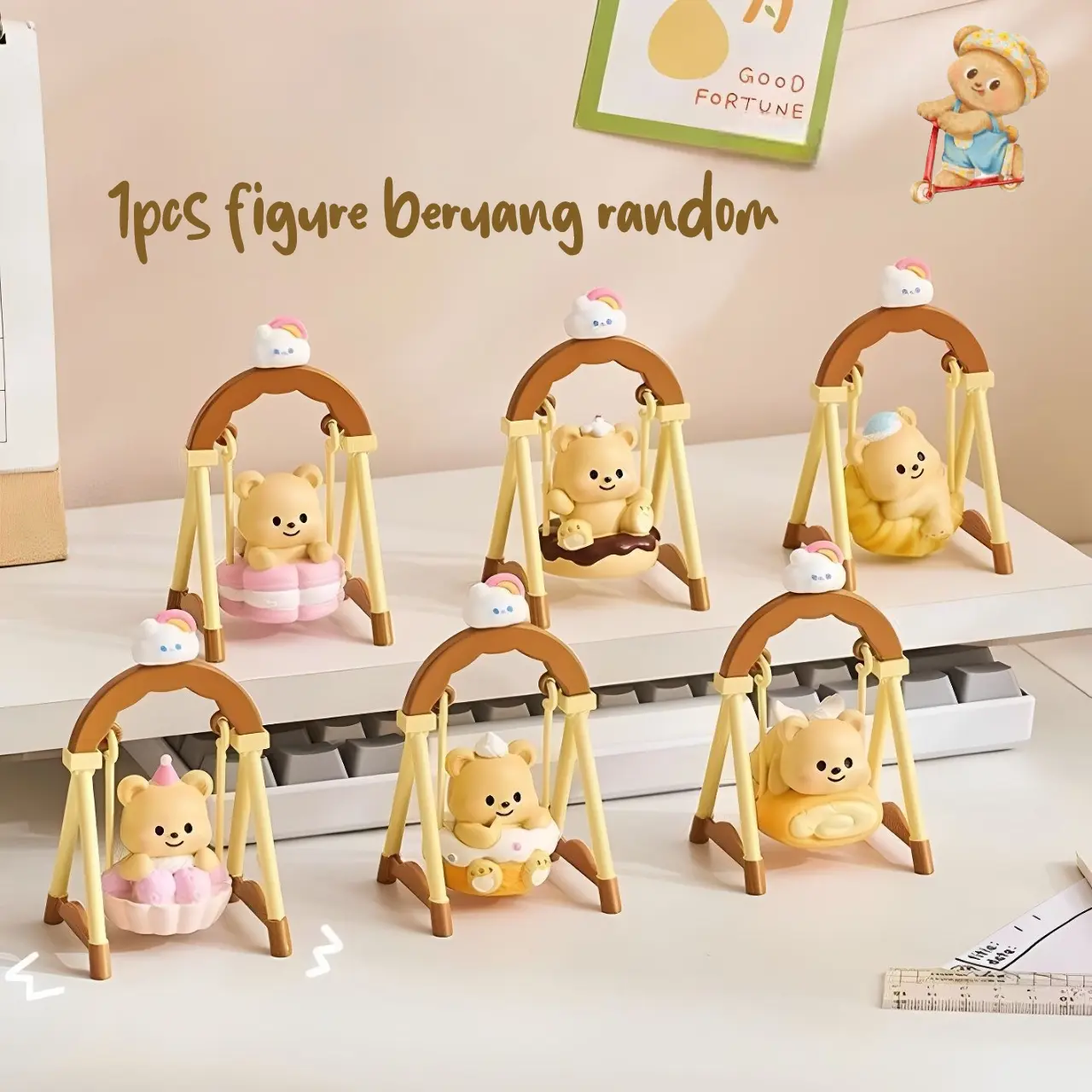 CUTE MINI BEAR SWING TOY 1PCS RANDOM FIGURE BERUANG AYUNAN MENGGEMASKAN / MAINAN AYUNAN LUCU BISA DIGERAKKAN / PAJANGAN MEJA BONEKA BERUANG