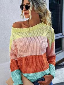 Women's Colorblock   Round Neck Sweater, Casual Long Sleeve Crew Neck Jumper for Spring & Fall, Fashion Women's Knitwear for Daily Wear